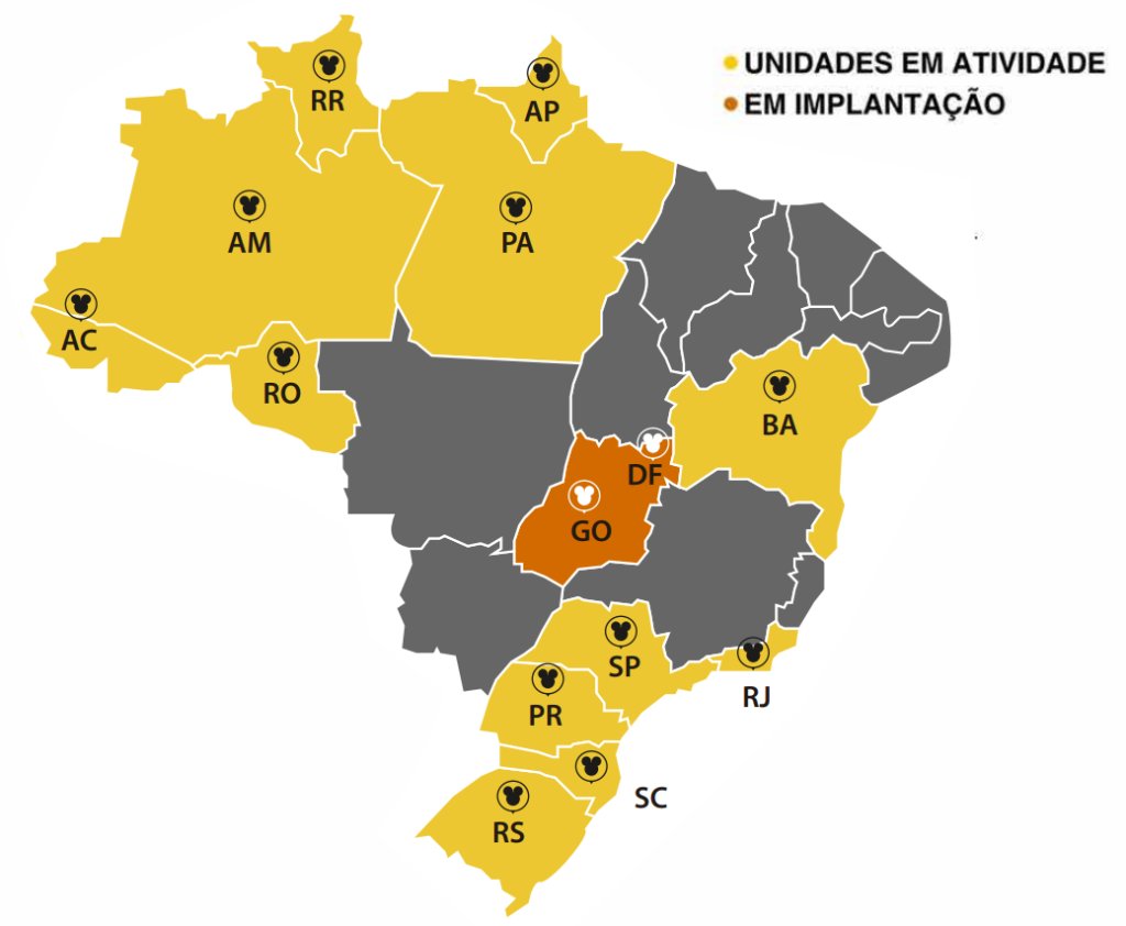 Mapa do Brasil com unidades e-Control